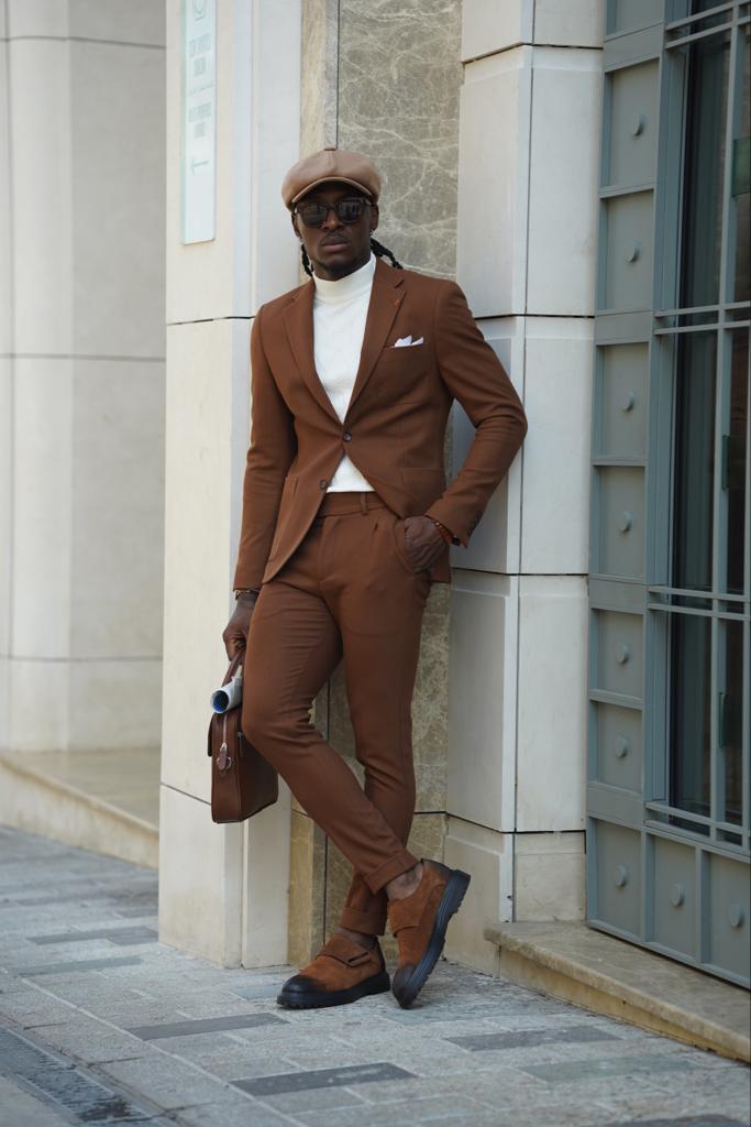 Avion Rust Brown Slim Fit Notch Lapel Suit