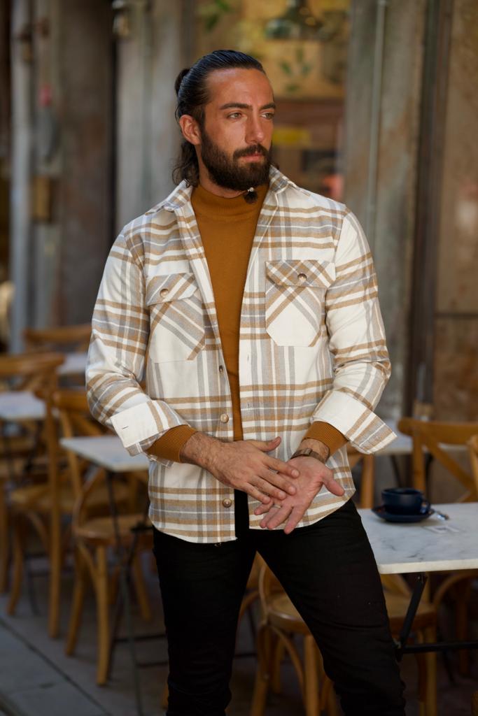 Brabion Lawson White Slim Fit Double Pocket Plaid Shirt for Every Occasion