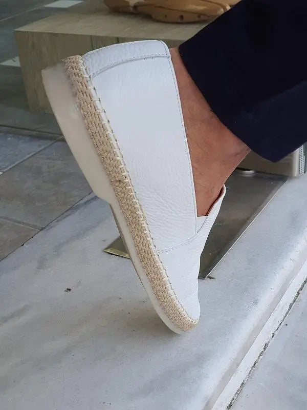 Salerno White Slip-On Loafers - BRABION