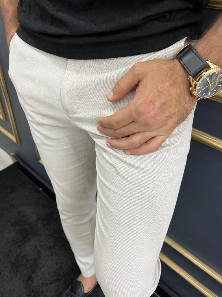 Tampa Beige Slim Fit Cotton Pants for Versatile Style - BRABION