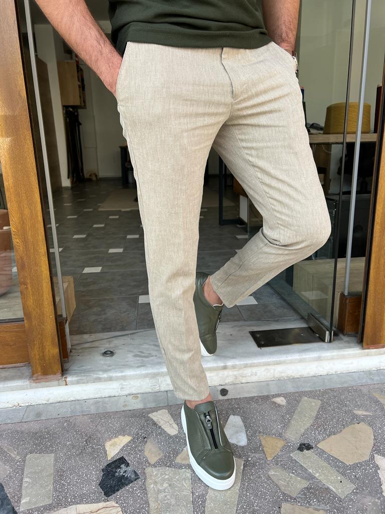 Tampa Beige Slim Fit Linen Pants
