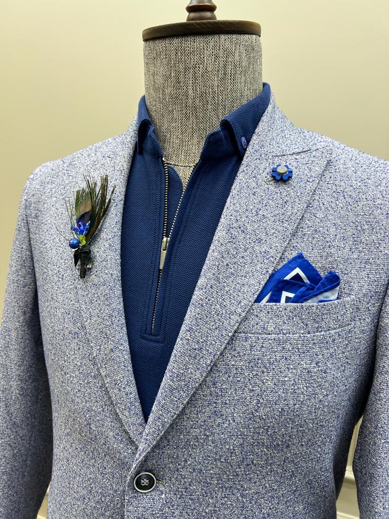 Tampa Blue Slim Fit Polka Dot Blazer