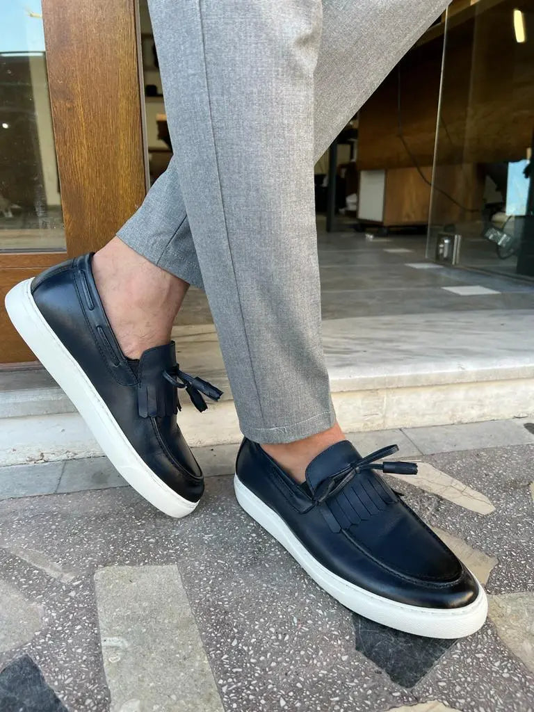 Tampa Dark Blue Kiltie Loafers for Men - BRABION