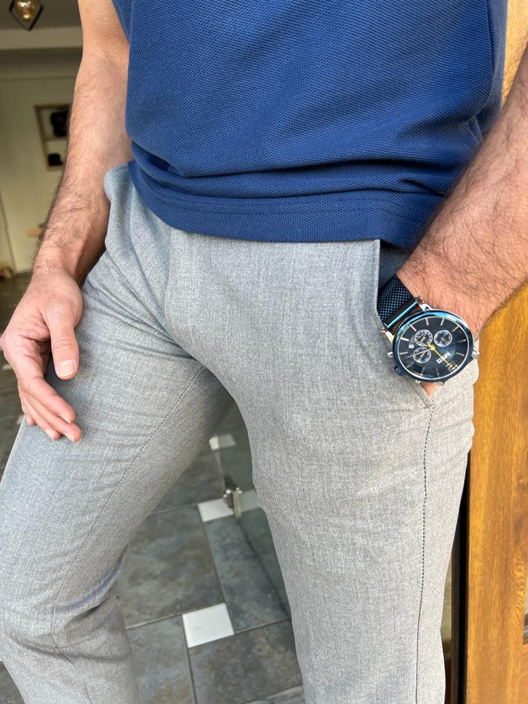 Tampa Gray Slim Fit Cotton Pants - Effortless Elegance for Every Occasion