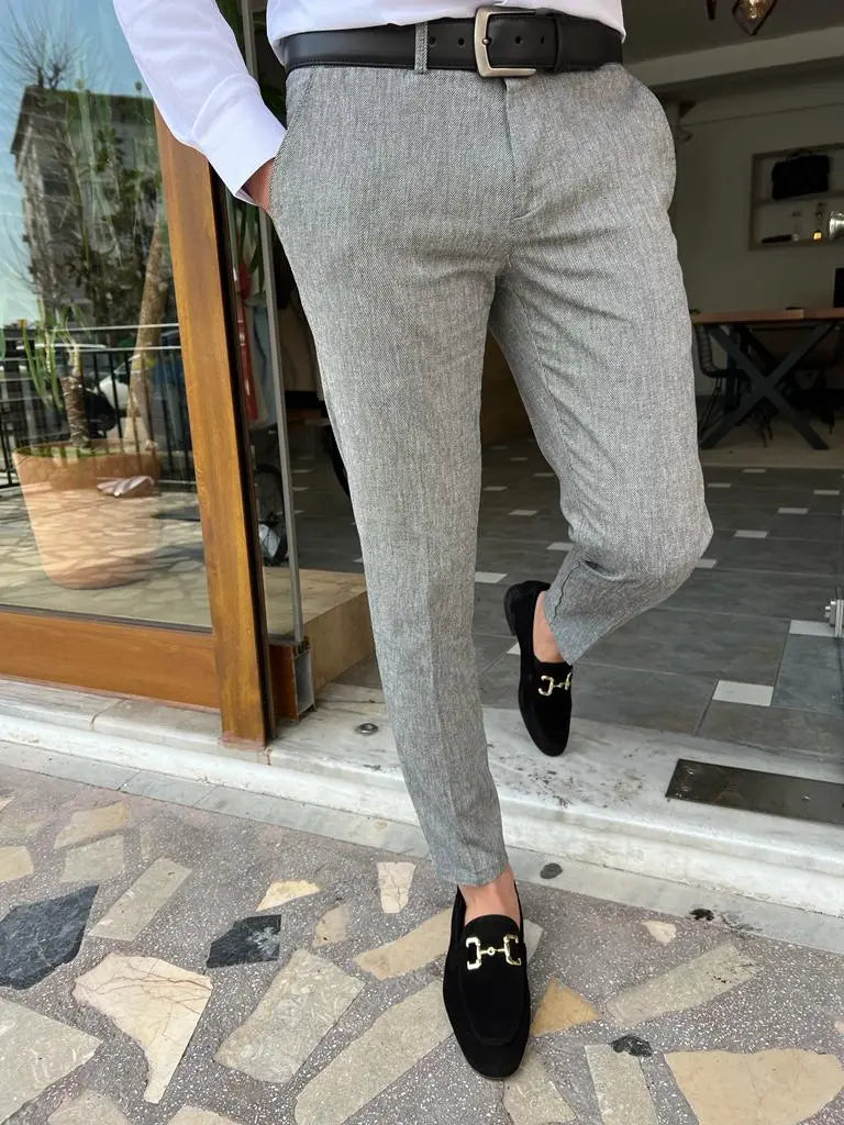 Tampa Gray Slim Fit Linen Pants - Versatile Comfort for All Occasions BRABION Tampa Gray Slim Fit Linen Pants - Versatile Comfort for All Occasions BRABION