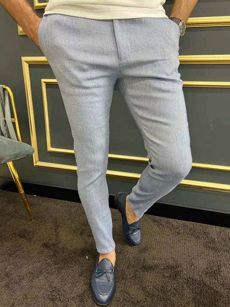 Versatile Tampa Light Blue Slim Fit Cotton Pants for Men BRABION Versatile Tampa Light Blue Slim Fit Cotton Pants for Men BRABION