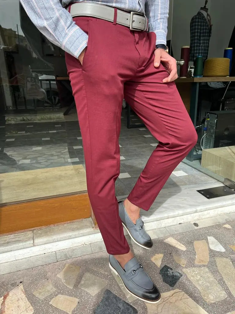 Tampa Red Slim Fit Cotton Pants for Every Occasion - BRABION