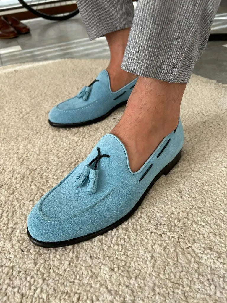 Sky Blue Suede Tassel Loafers 42 Sky Blue Suede Tassel Loafers 42