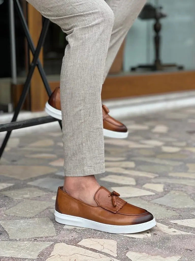 Tampa Tan Kiltie Loafers - Elegant Leather Footwear for Every Occasion - BRABION