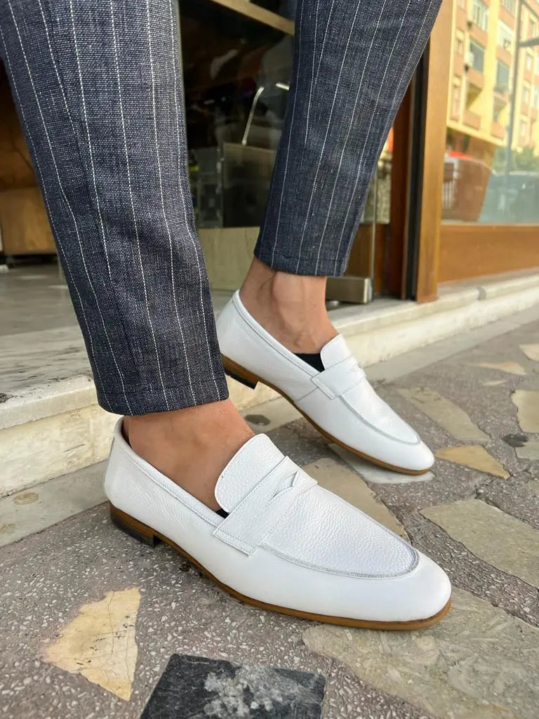 Tampa White Penny Loafers - Premium Leather Men's Dress Shoes BRABION Tampa White Penny Loafers - Premium Leather Men's Dress Shoes BRABION
