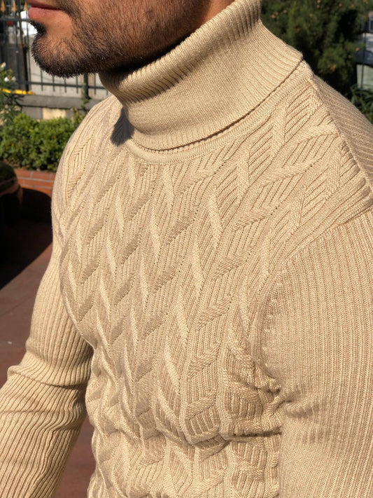 Calvin Slim-Fit Turtleneck Knitwear in Beige