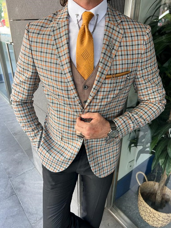 Ely Black Slim Fit Plaid Suit