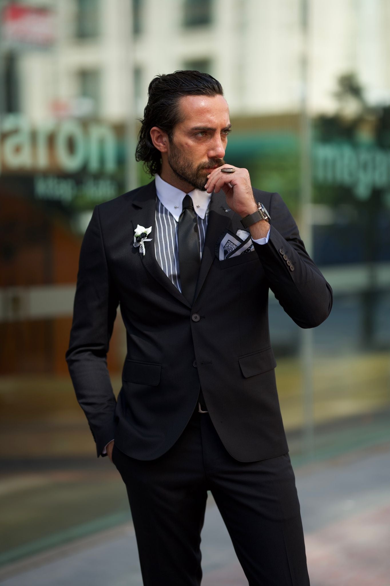 Evo Black Slim Fit Notch Lapel Suit