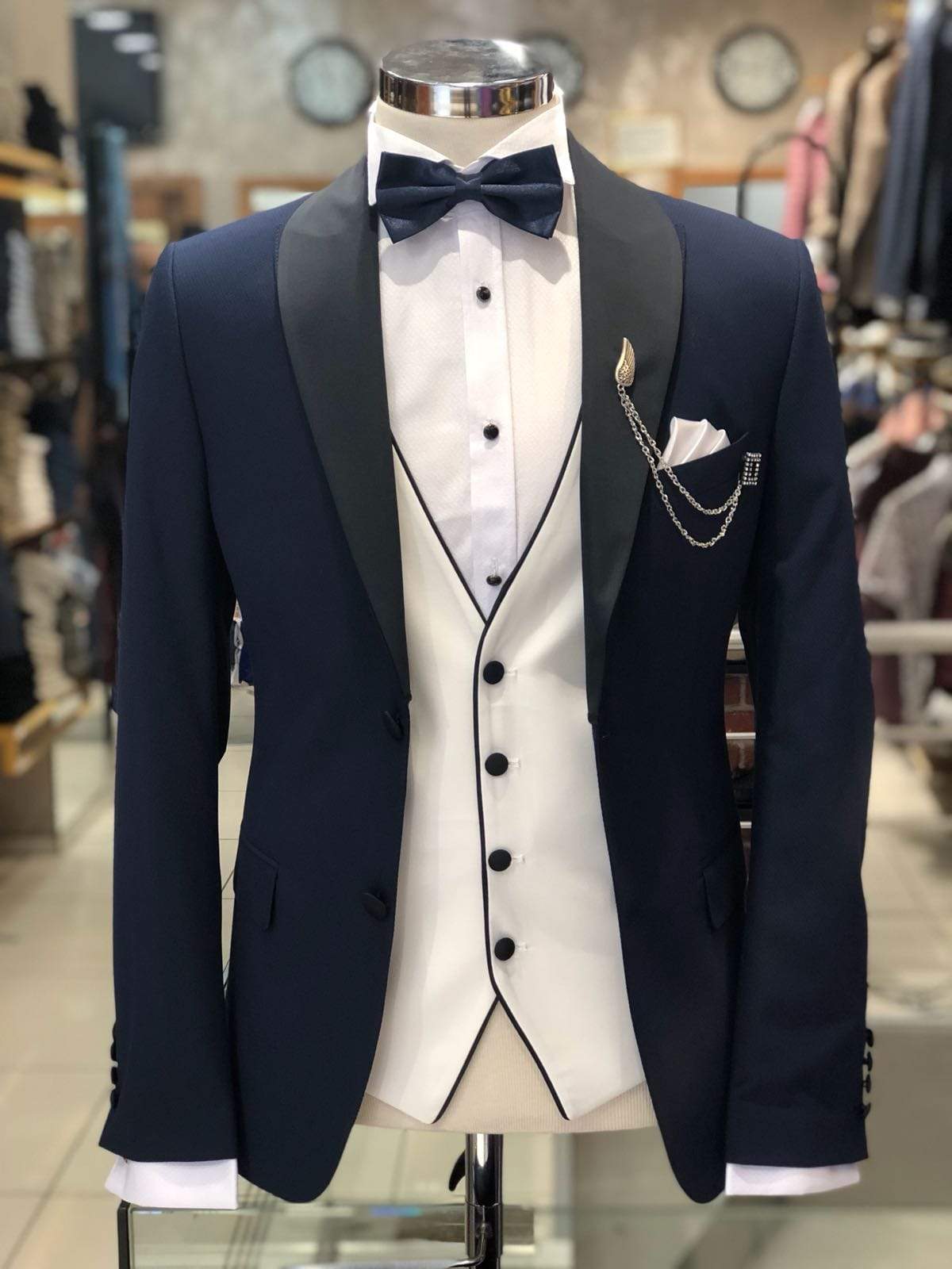 Slim-Fit Tuxedo Suit Navy-Blue – BRABION
