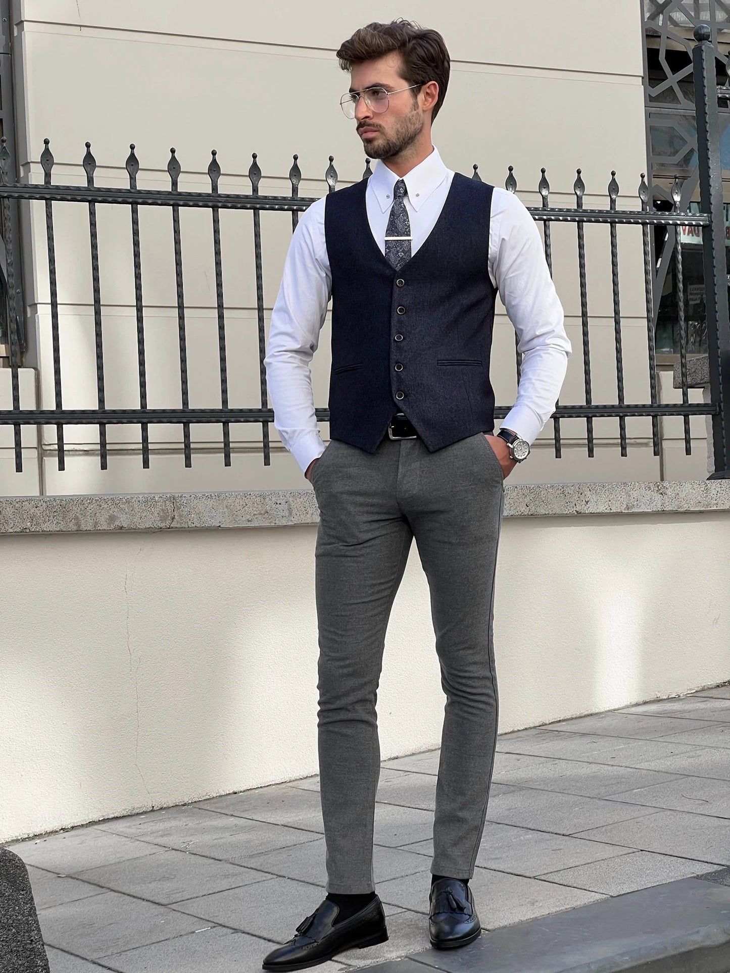 Stefano Slim Fit Navy Blue Woolen Vest - Perfect for Any Occasion
