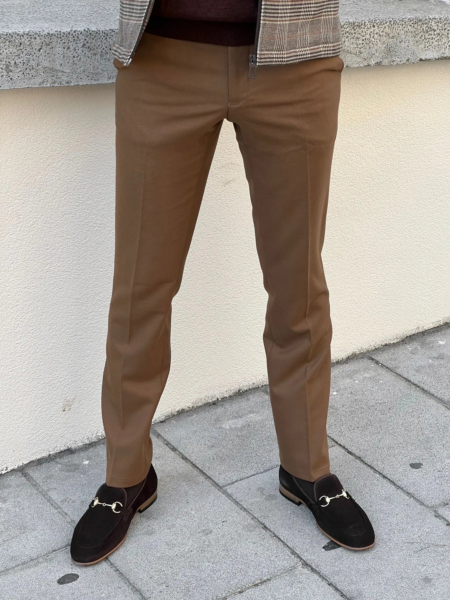 Benjamin Slim Fit High Quality Patterned Camel Pants - BRABION