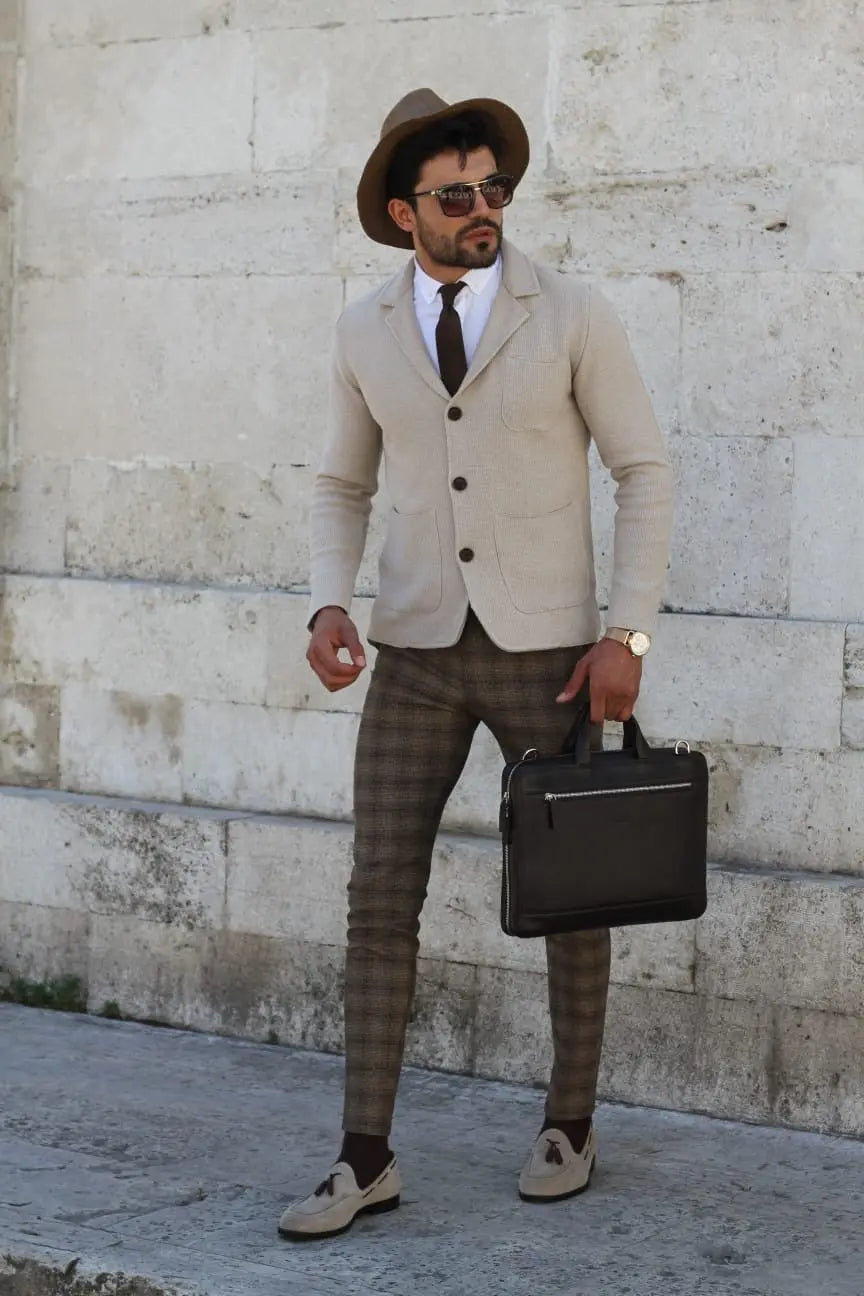 Percy Beige Slim Fit Knitwear Cardigan - BRABION