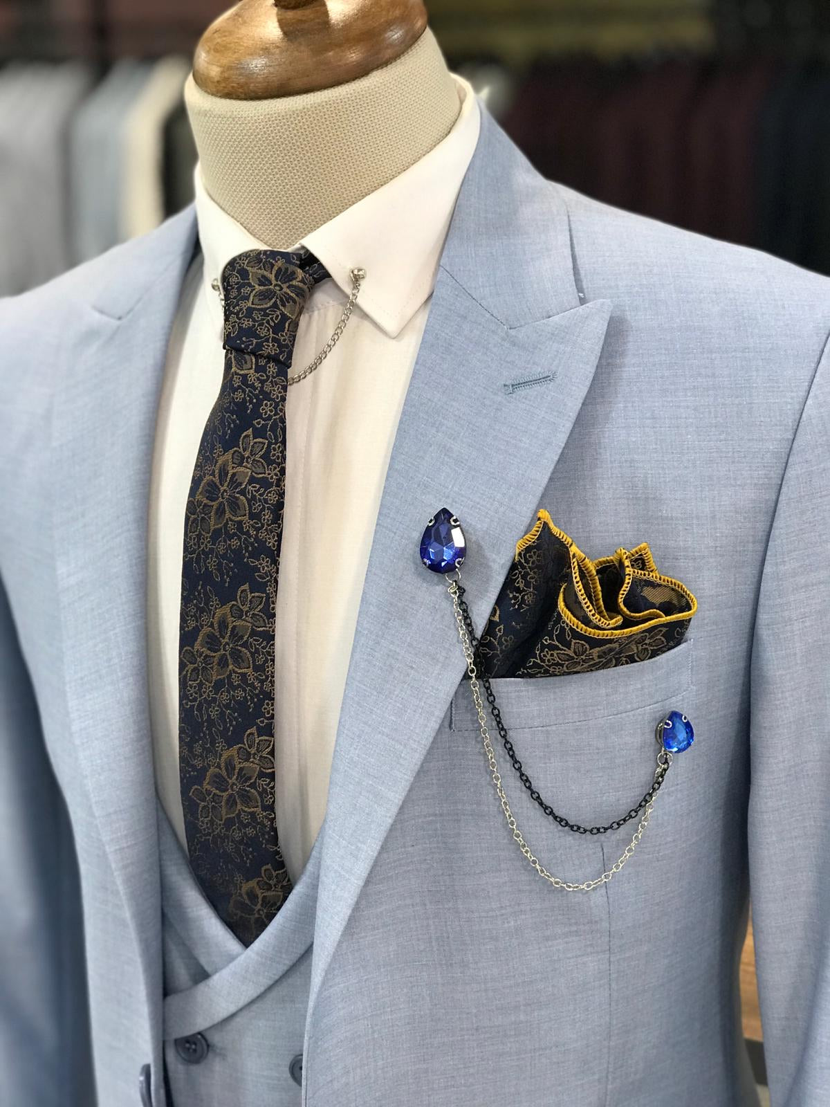 Eros Sky Blue Slim Fit Wool Suit for Every Occasion