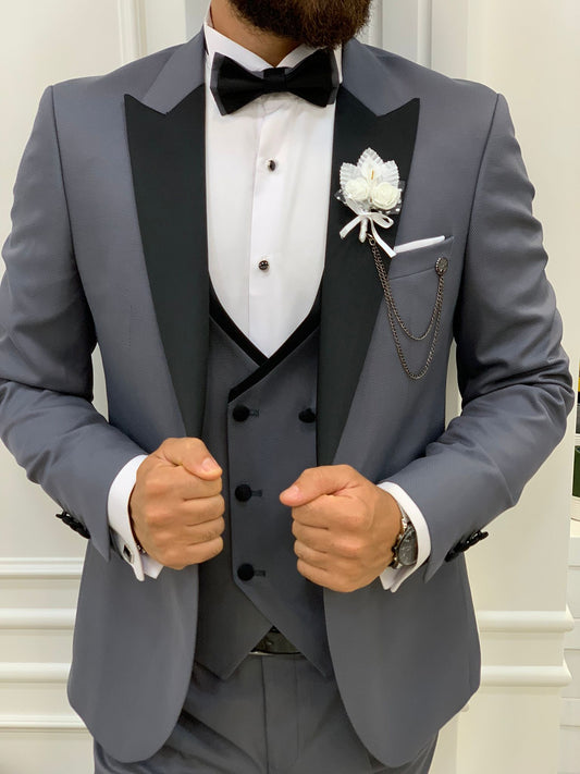Infinite Gray Slim Fit Peak Lapel Tuxedo