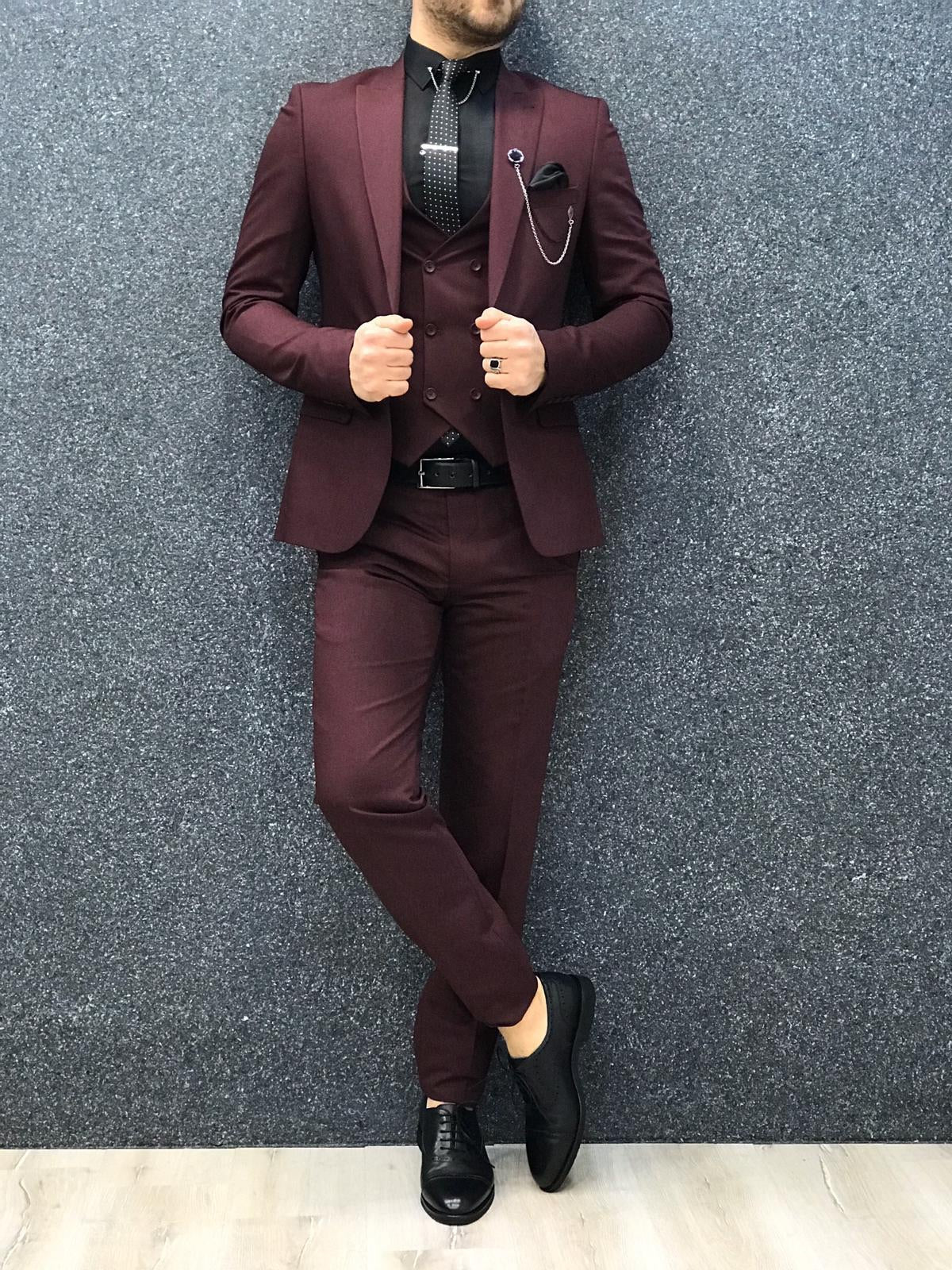 Lancaster Burgundy Slim Fit Suit - Timeless Elegance for Every Occasion brabion