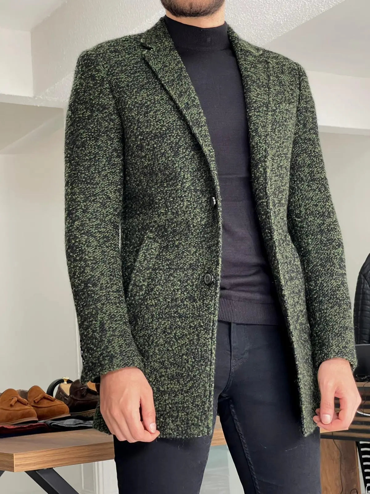 Melbourne Khaki Slim Fit Wool Long Coat - BRABION