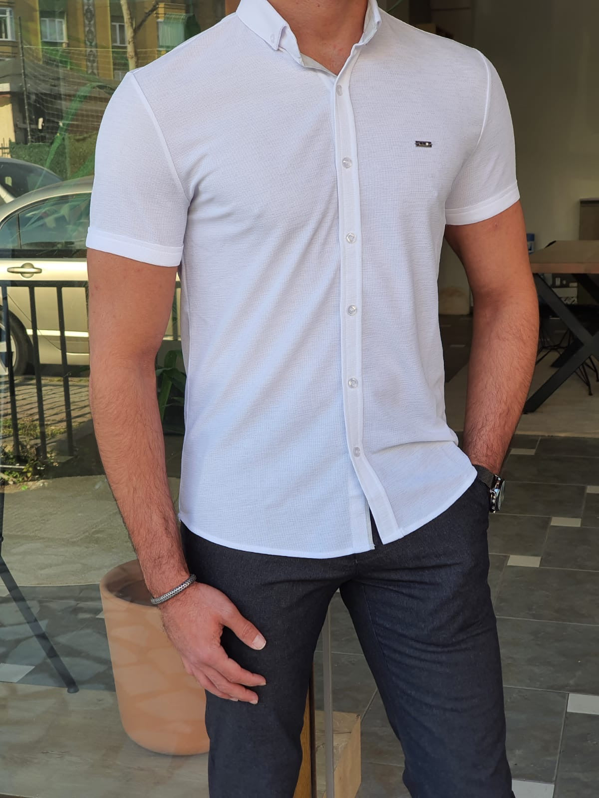 Brabion Aron White Slim Fit Short Sleeve Shirt - Versatile Elegance