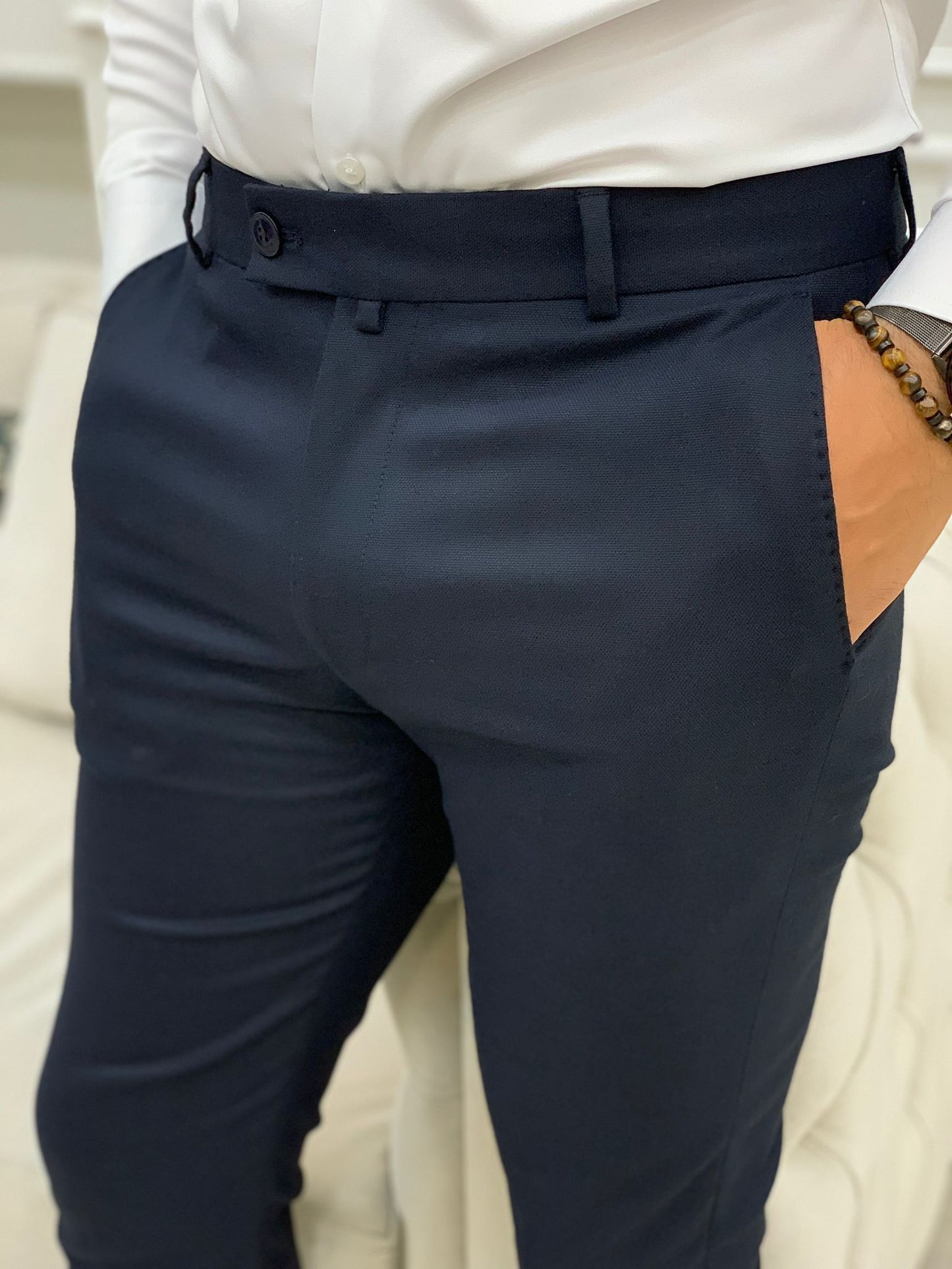 Serra Navy Blue Slim Fit Pants - The Perfect Fusion of Style and Comfort
