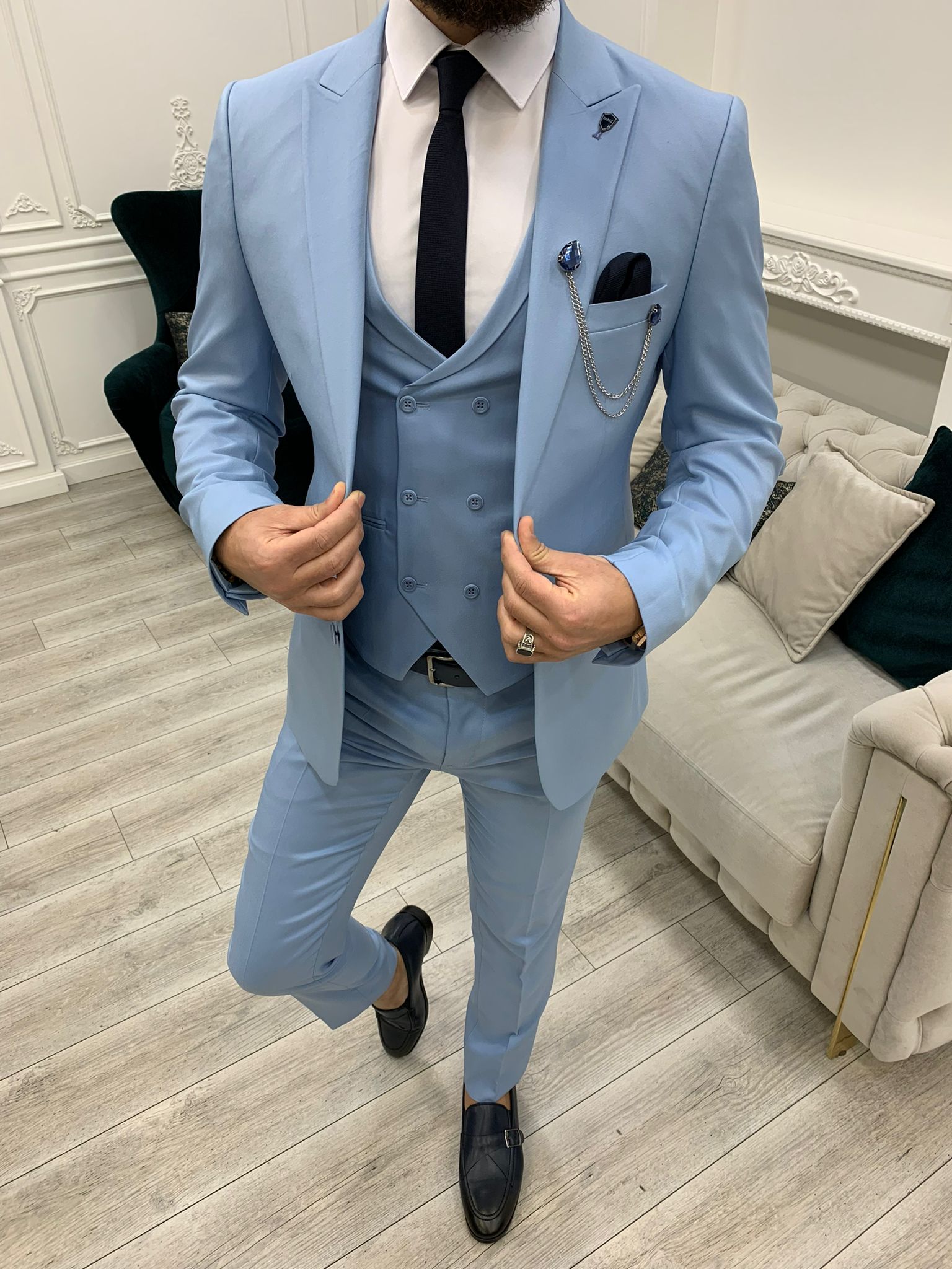 Shop The Stefano Light Blue Slim Fit Suit Versatile Men s Suit for All Events 42 US 52 EU 32W