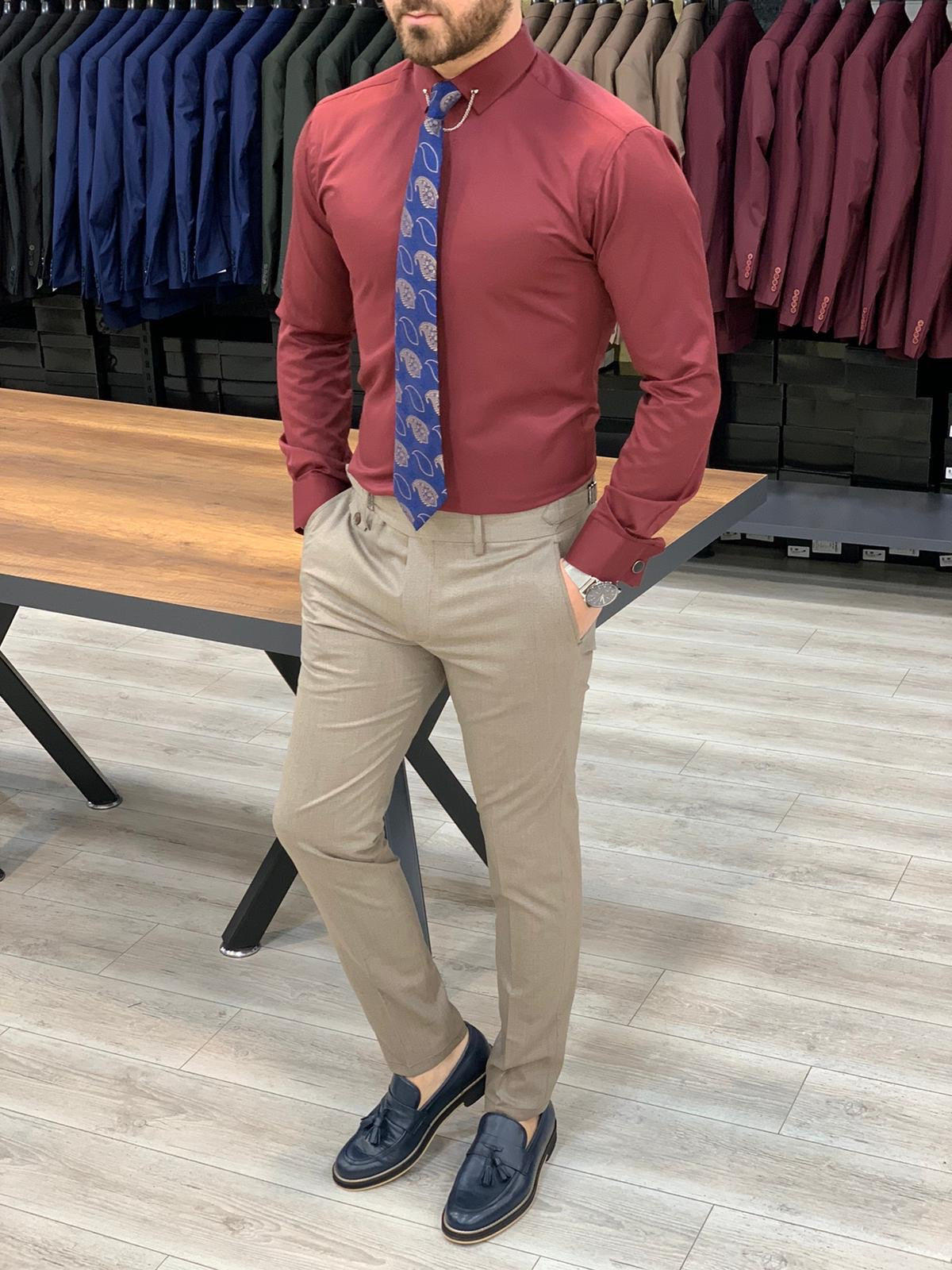 Jake Red Slim Fit Shirt