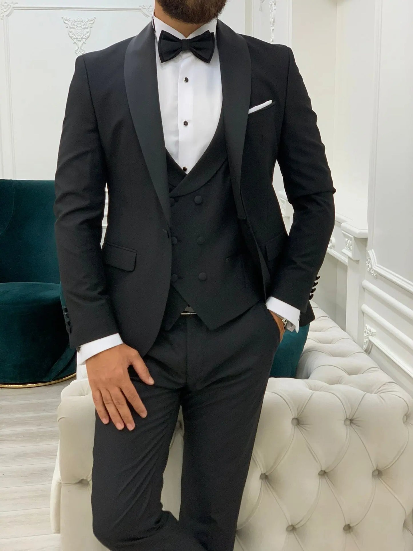 Lazio Black Slim Fit Shawl Lapel Tuxedo - BRABION