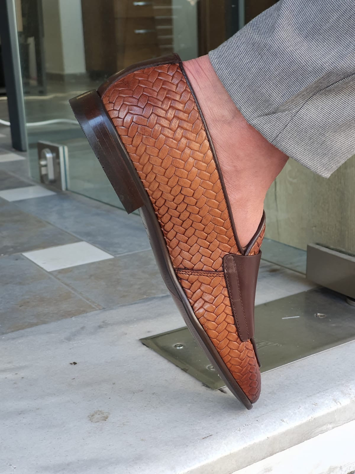 Bristol Tan Woven Leather Double Monk Strap Loafers