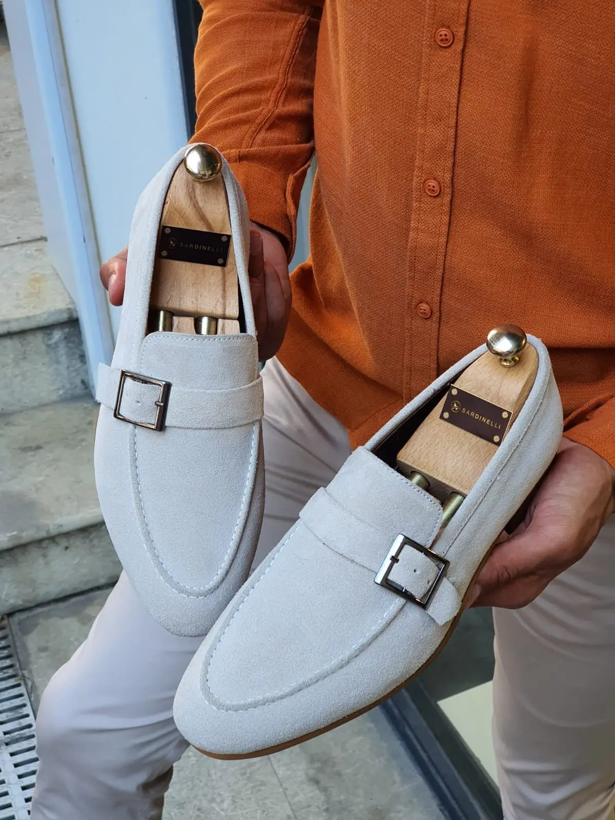 Henderson Beige Suede Buckle Loafers for Classy Men BRABION Henderson Beige Suede Buckle Loafers for Classy Men BRABION