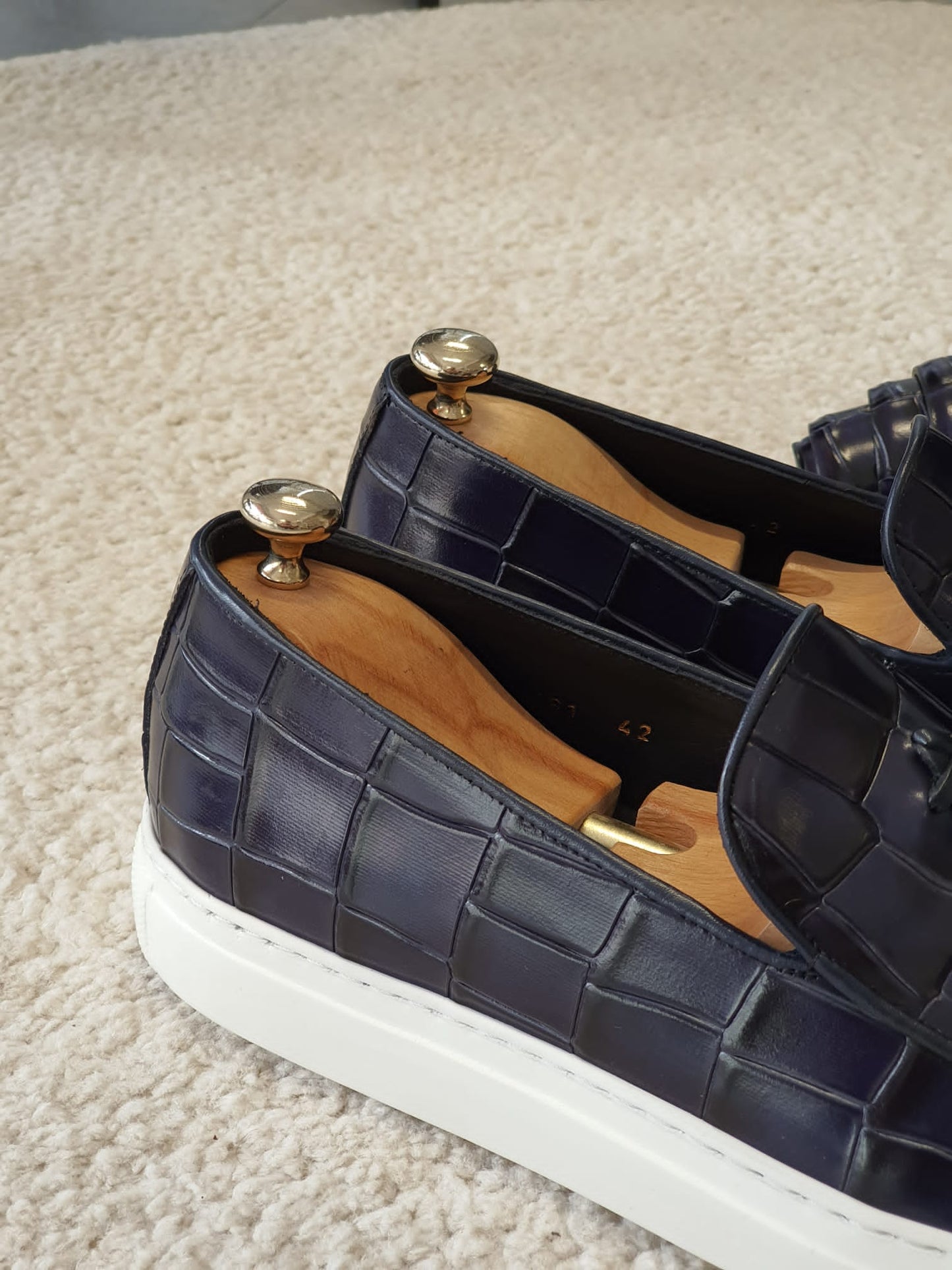 Berton Navy Blue Tassel Loafers: Sophisticated Elegance