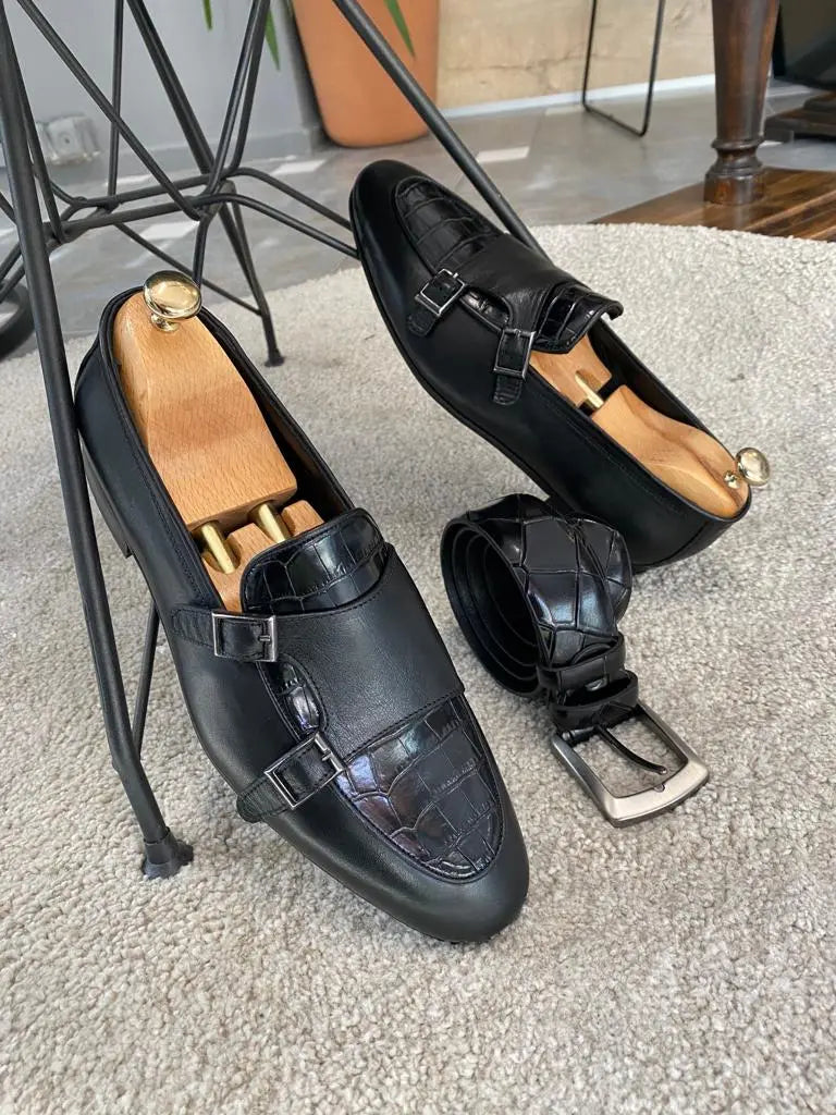 Louise Black Double Monk Strap Loafers: Elevate Your Style - BRABION
