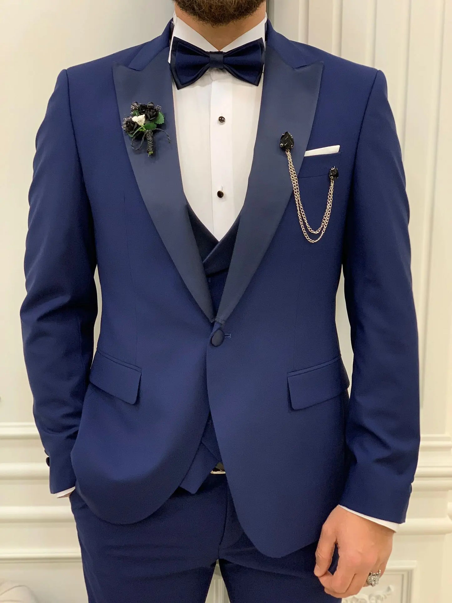 Perris Navy Blue Slim Fit Tuxedo - BRABION