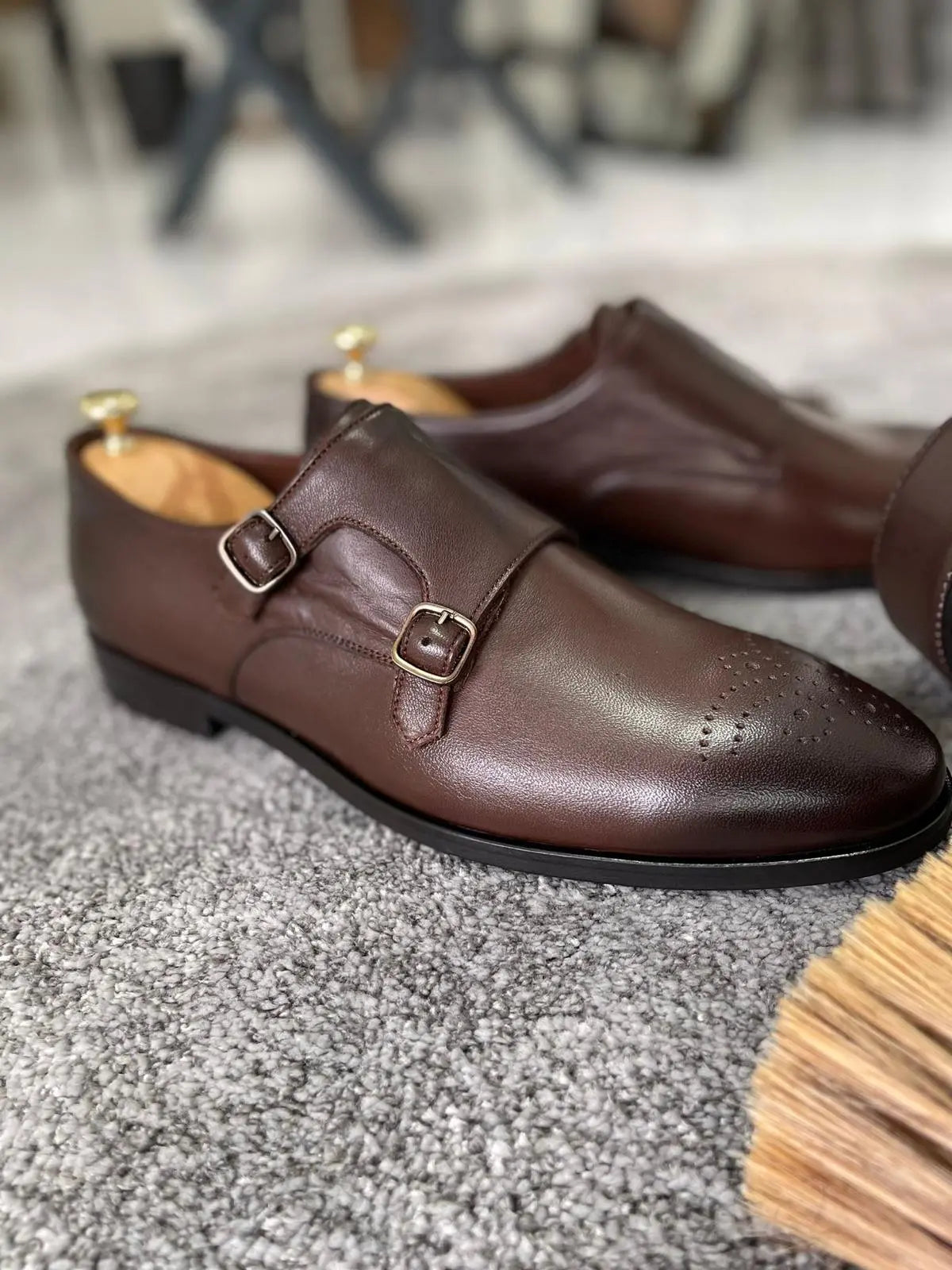 Men's Leather Double Monk Strap Shoes for Formal and Casual Wear BRABION Men's Leather Double Monk Strap Shoes for Formal and Casual Wear BRABION