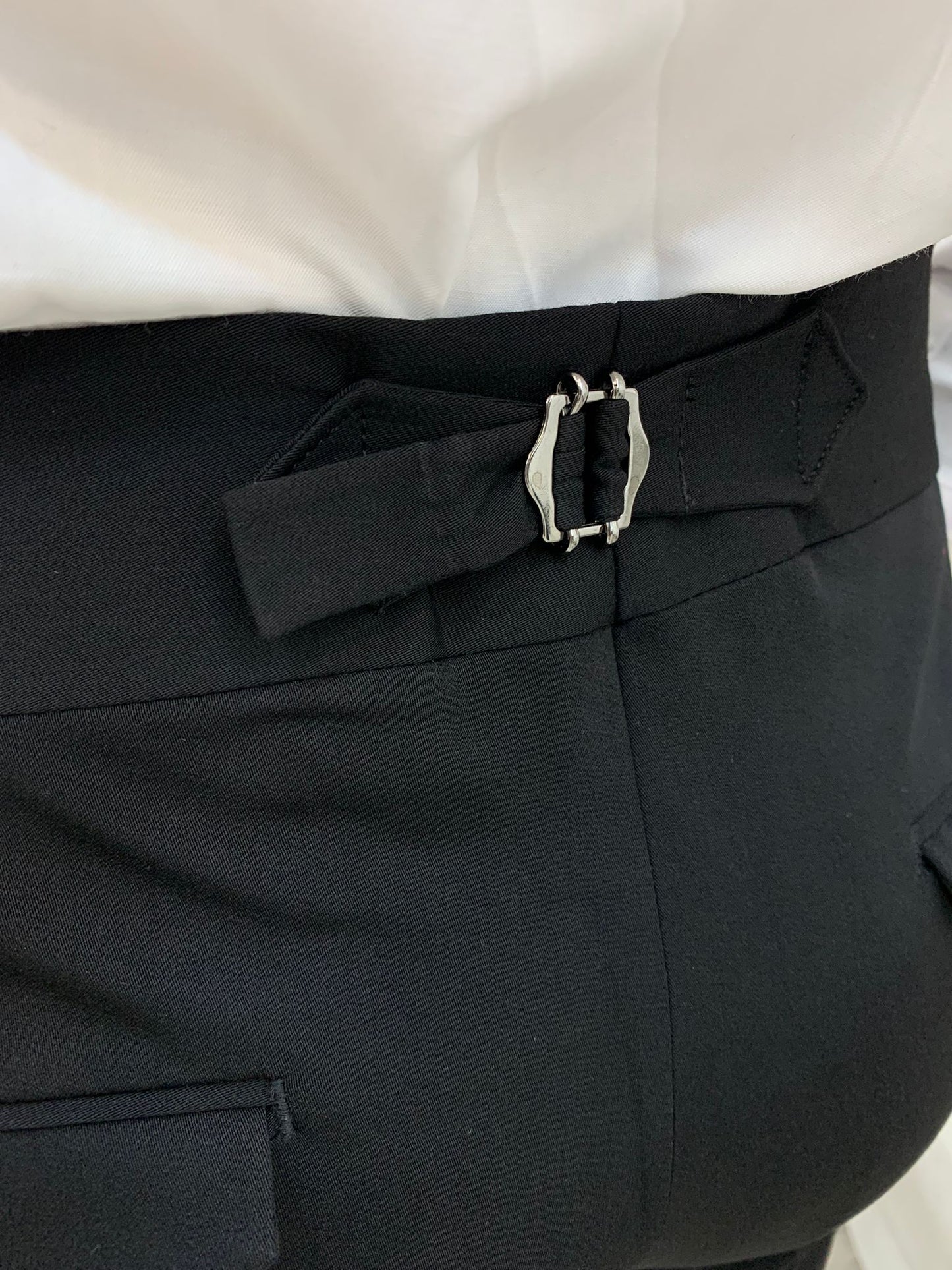 Black Buckled Canvas Trousers