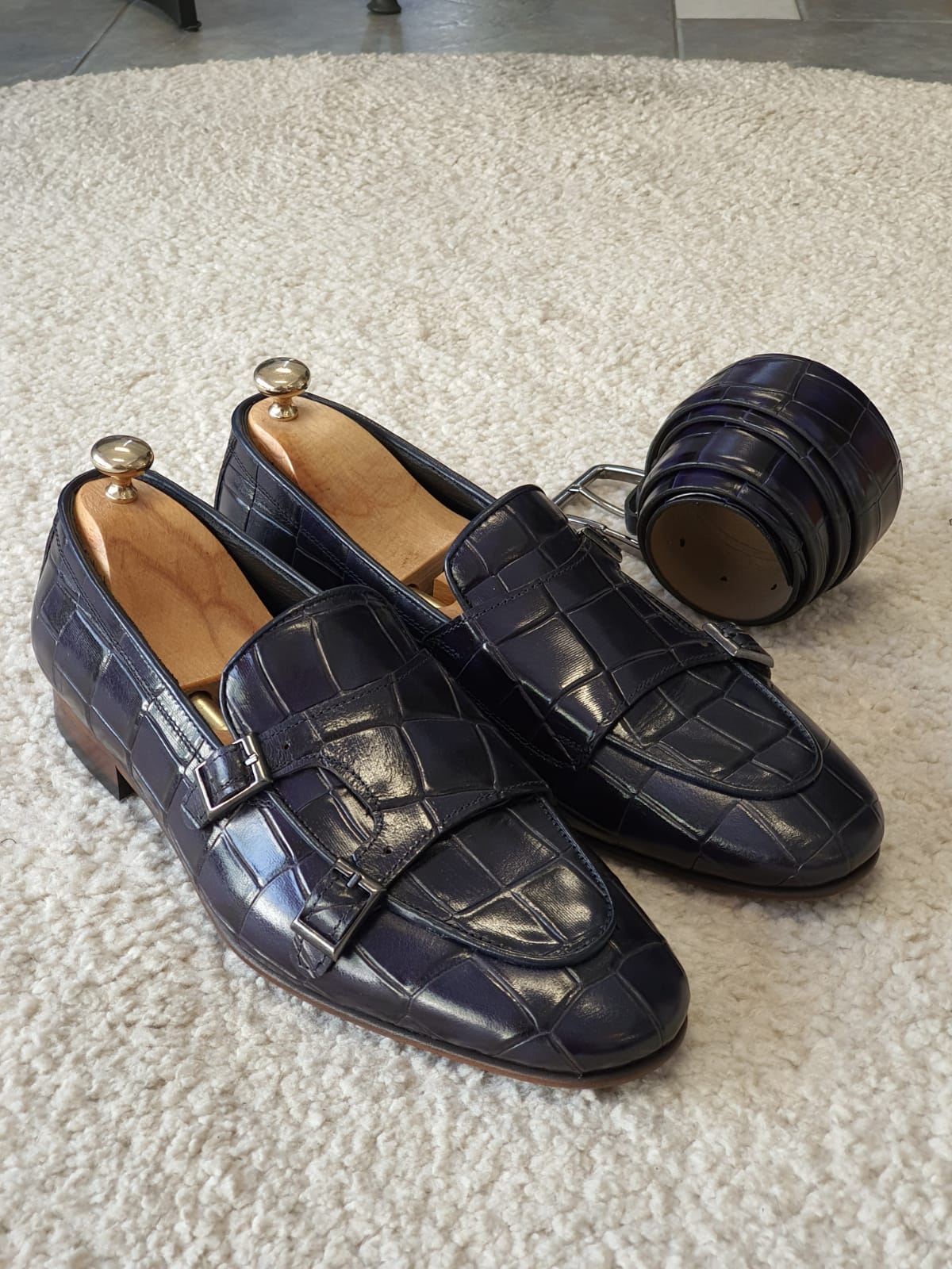 Livorno Navy Blue Double Monk Strap Loafers