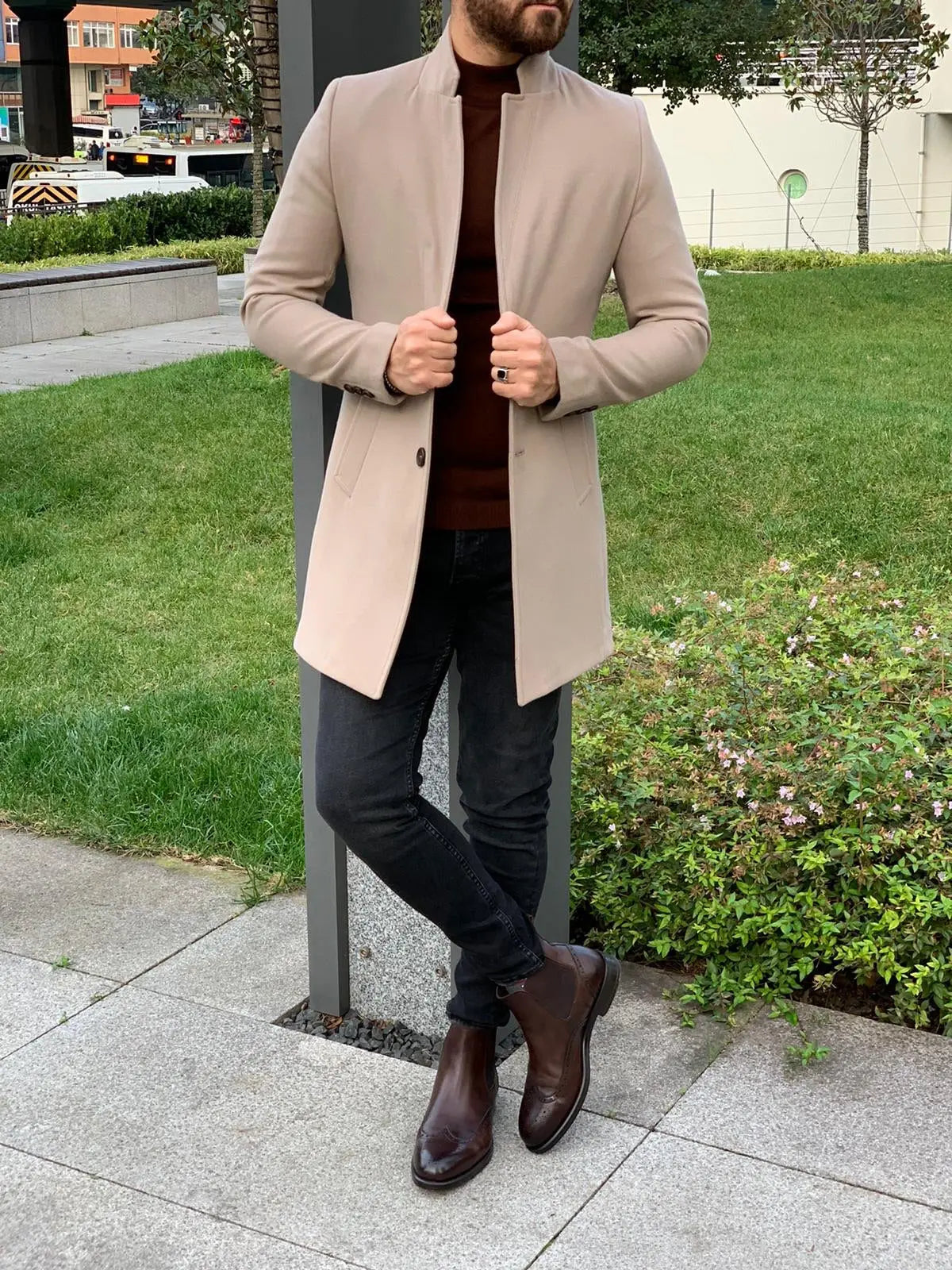 Kenzie Beige Slim Fit Wool Long Coat - Elegance Meets Comfort - BRABION
