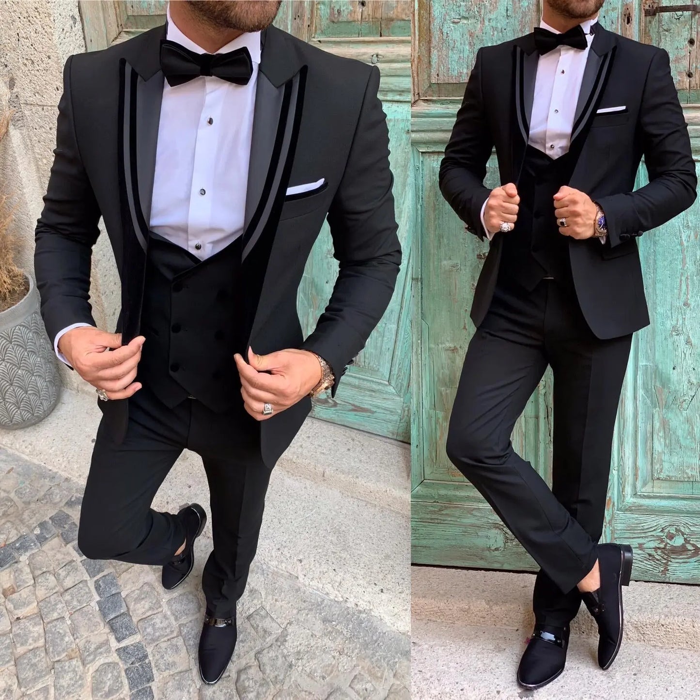 Stefano Black Slim Fit Shawl Lapel Tuxedo - BRABION