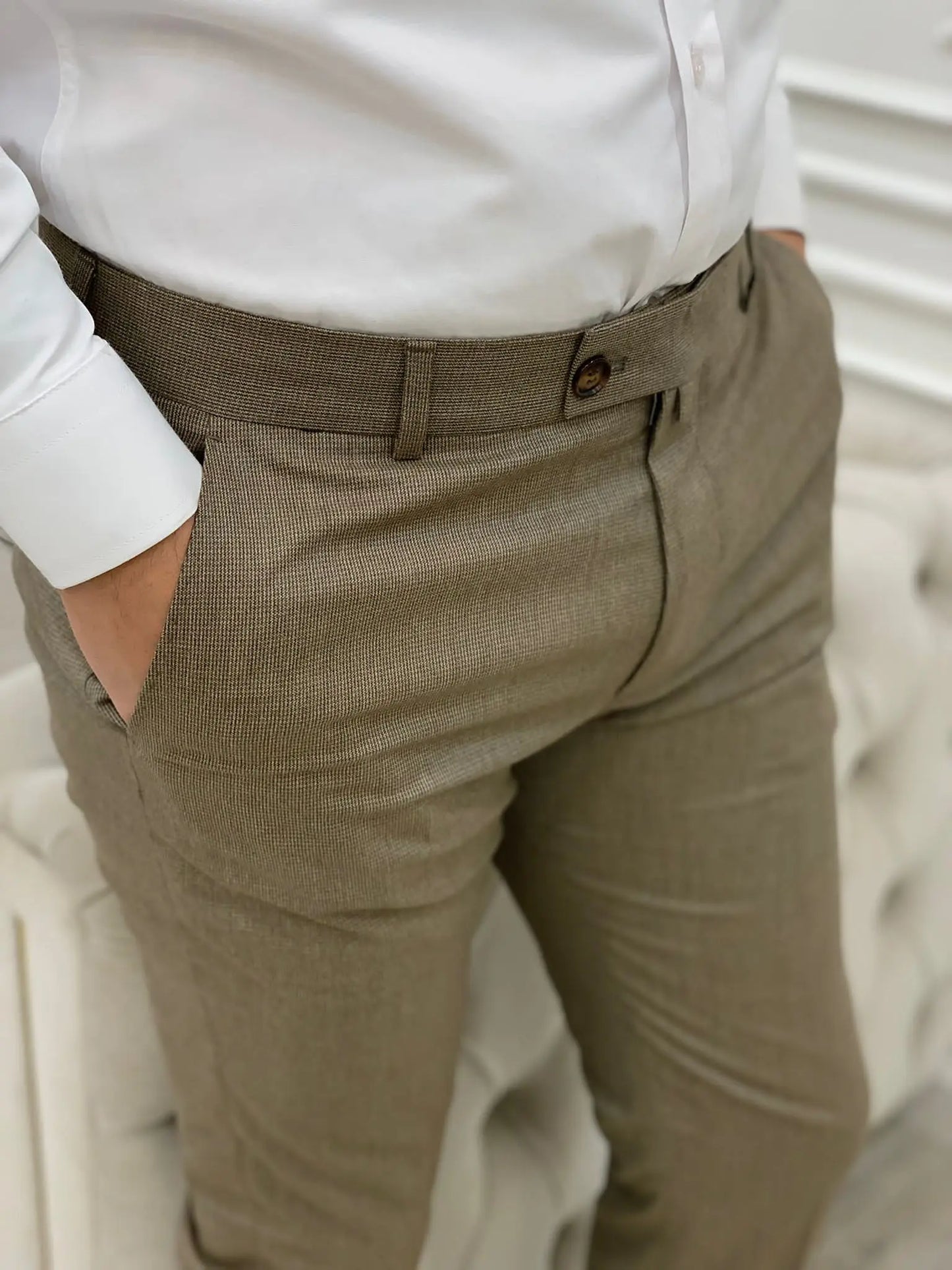 Coffee Italian Style Slim Fit Trousers - BRABION