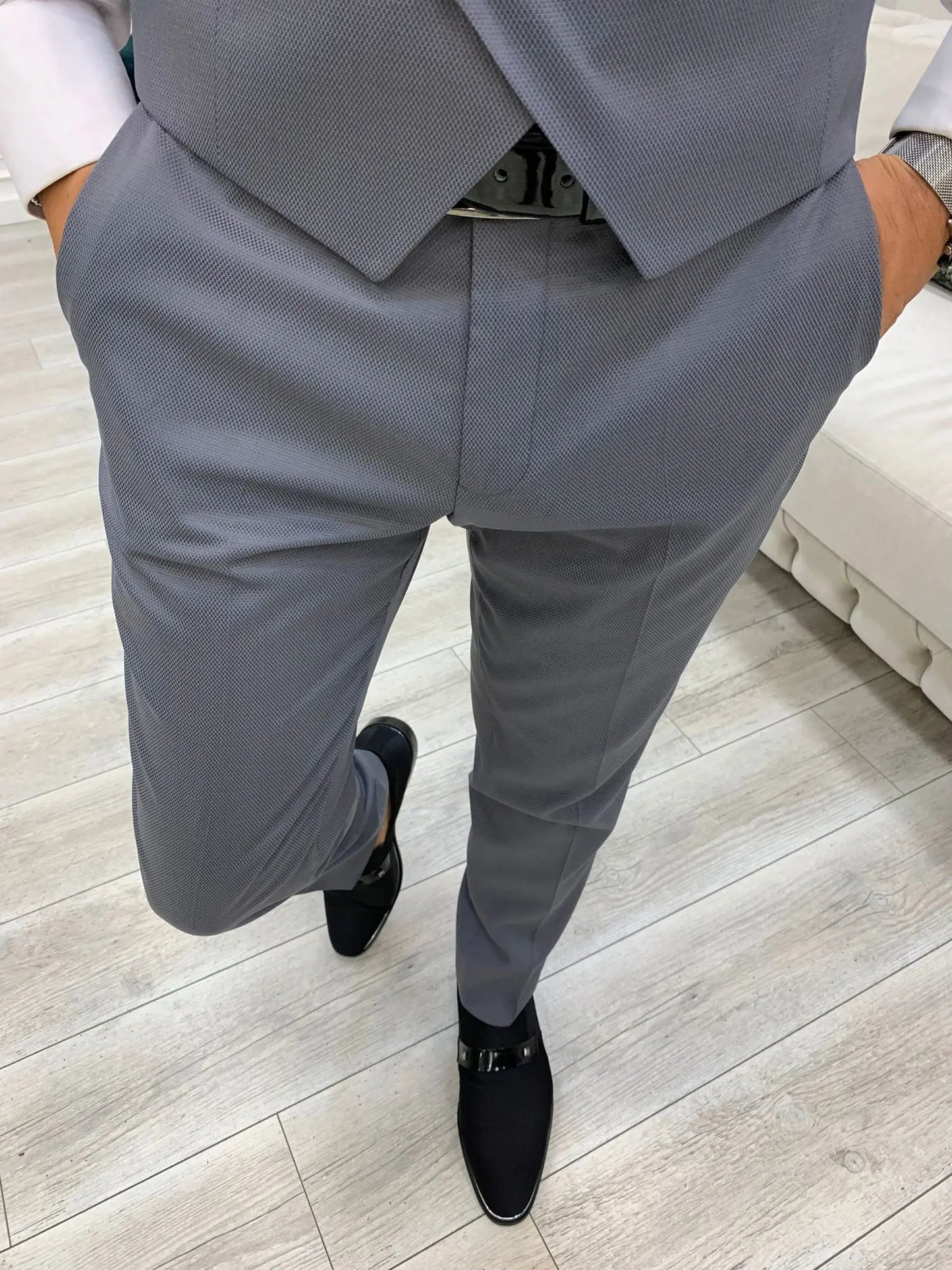 Infinite Gray Slim Fit Peak Lapel Tuxedo - BRABION