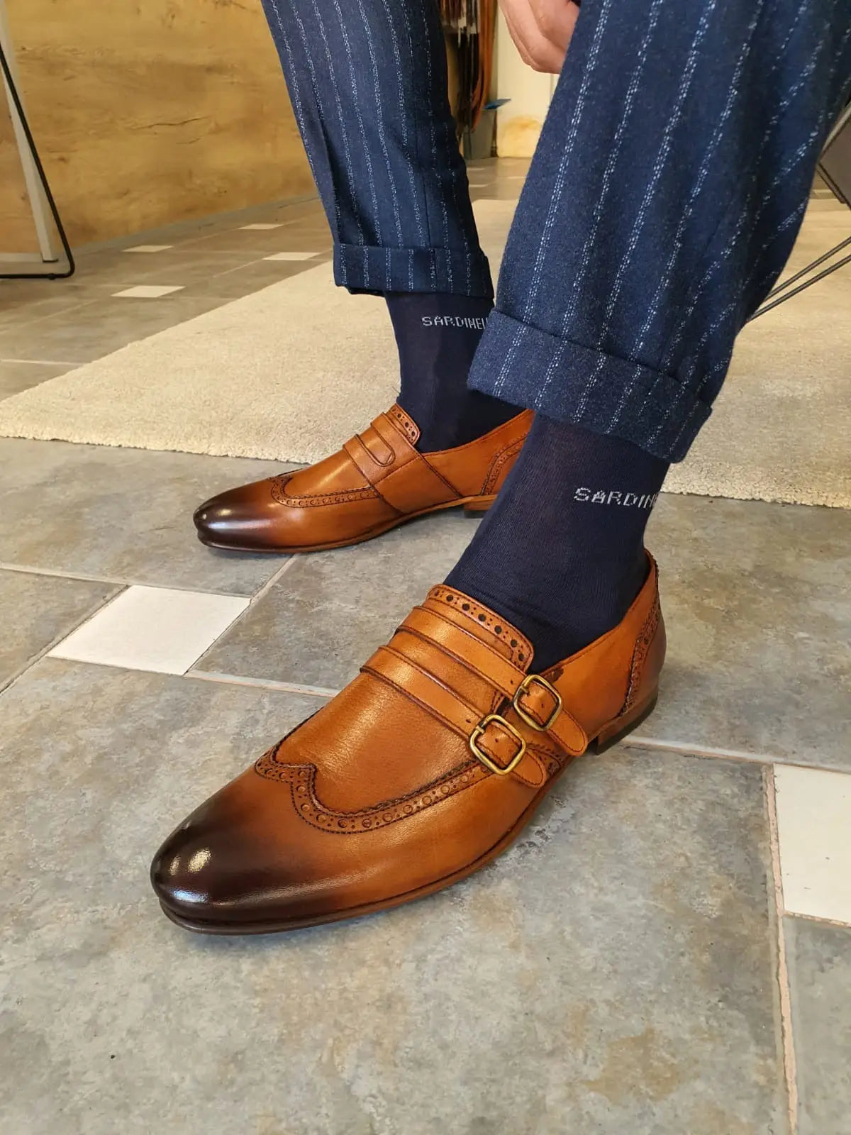 Stefano Tan Buckle Wingtip Loafers - Elegant Men's Dress Shoes BRABION Stefano Tan Buckle Wingtip Loafers - Elegant Men's Dress Shoes BRABION