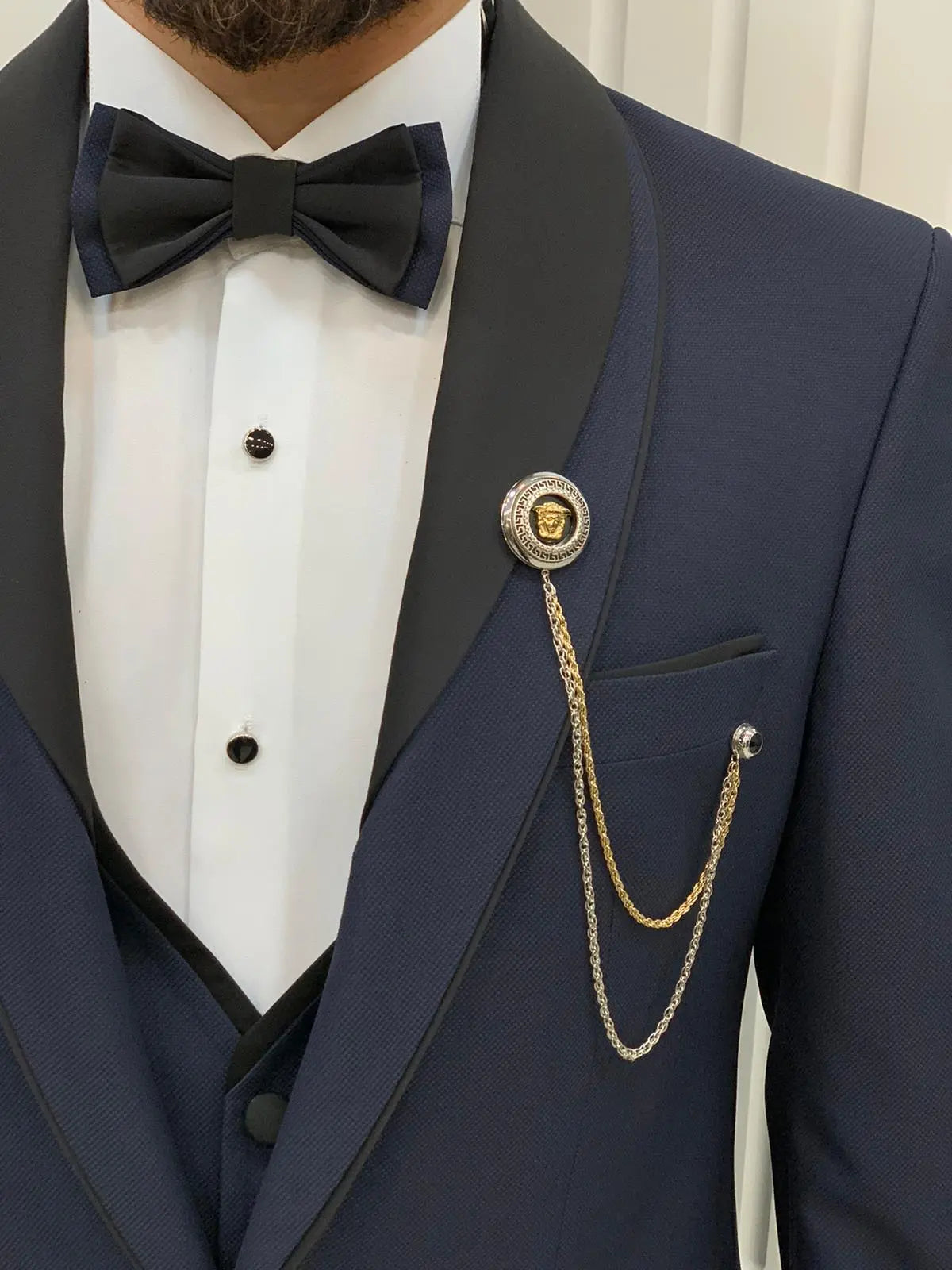 Eden Joliet Navy Blue Slim Fit Shawl Lapel Tuxedo for Men - BRABION