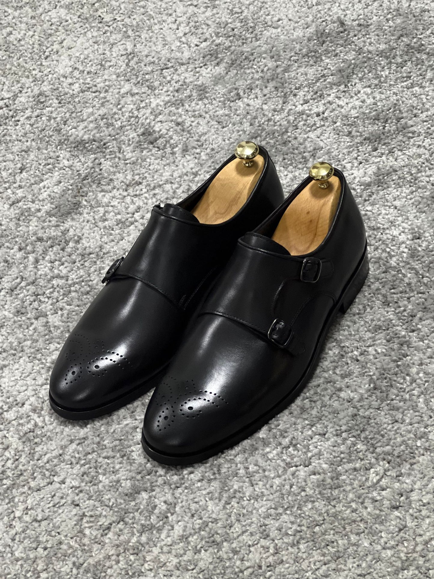 Lenzi Special Edition Neolite Sole Double Monk Stap Black Shoes