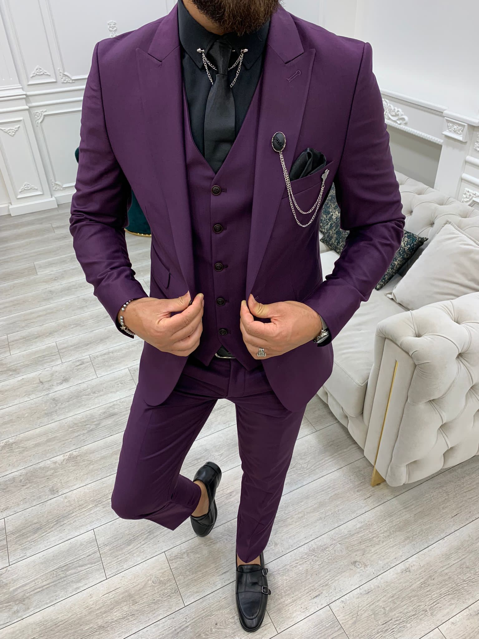 BespokeDaily Louisville Purple Slim Fit 2 Piece Peak Lapel Suit