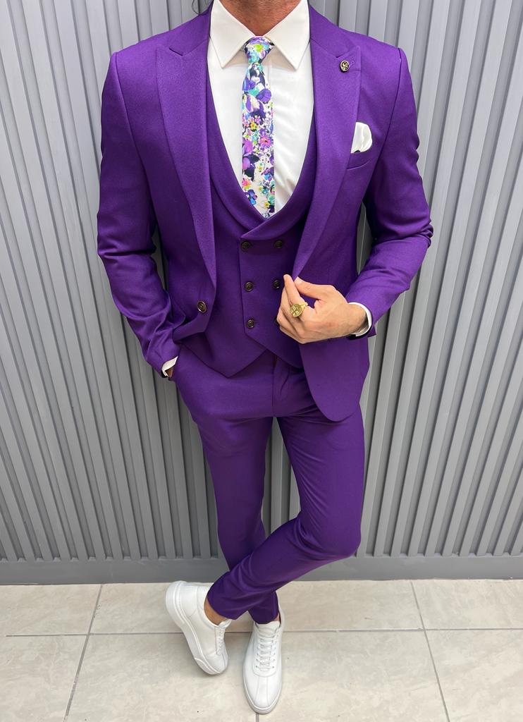 Sorento Purple Slim Fit Peak Lapel Suit - Perfect for Every Occasion