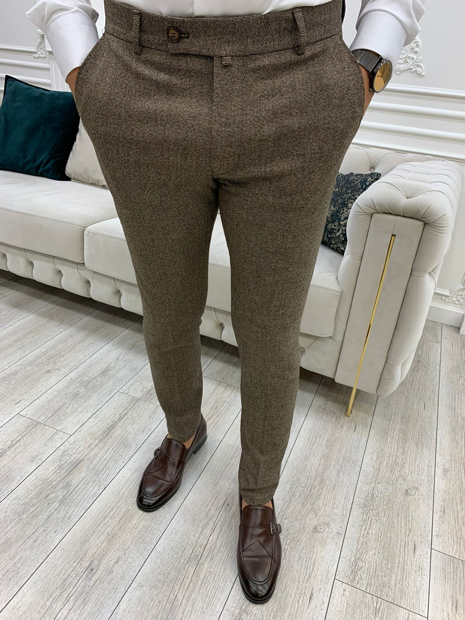 Serra Brown Slim Fit Pants – BRABION