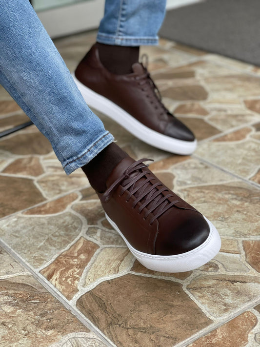 Martin Brown Lace-Up Mid-Top Sneakers for Elegant Comfort