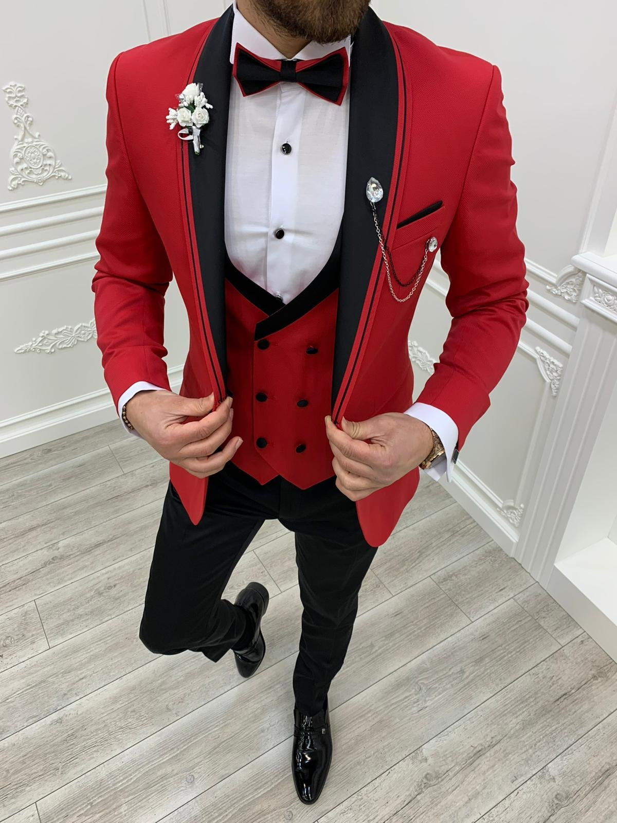 This item is unavailable -  in 2023  Black and red suit, Burgundy  tuxedo, Dark red suit